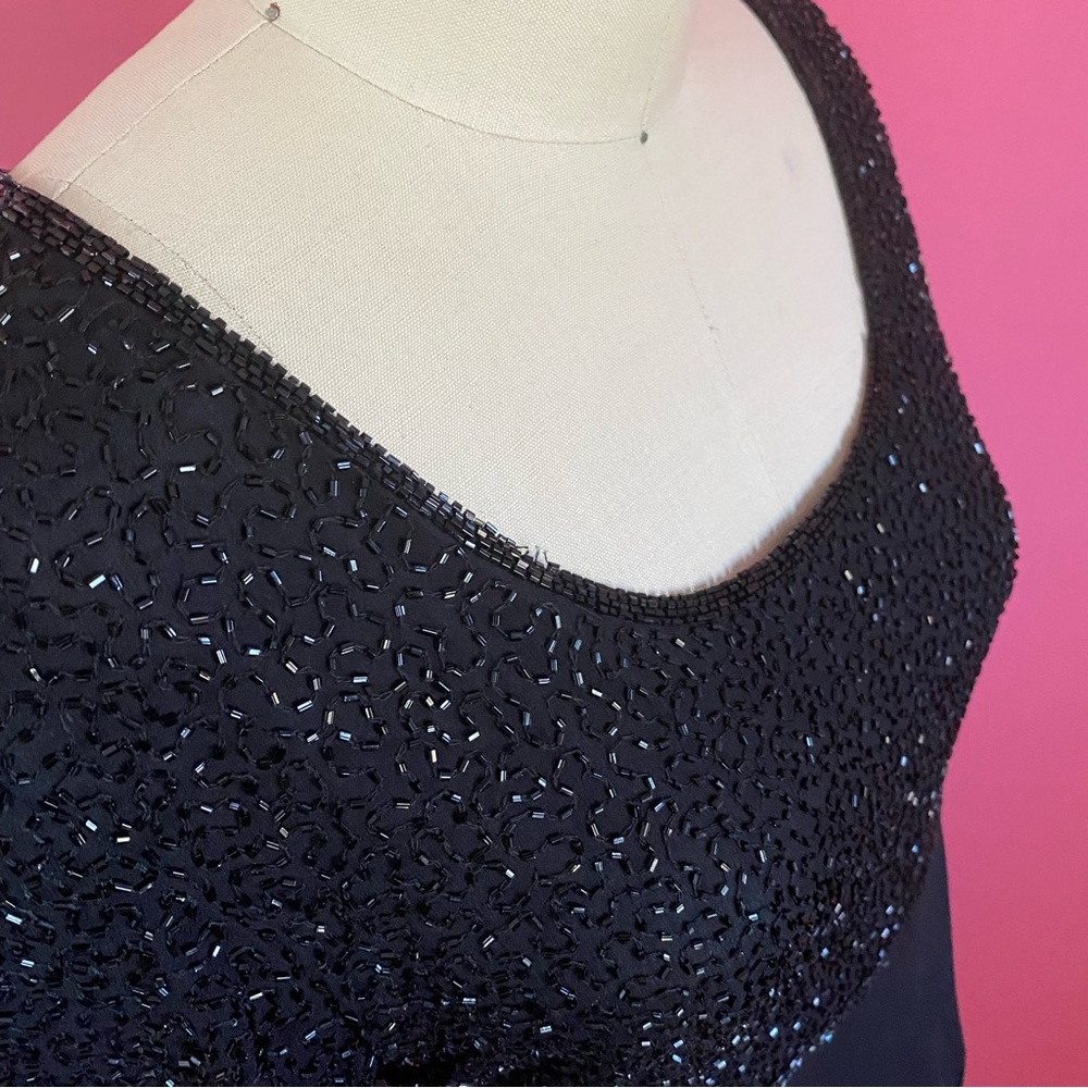 Vintage 80s/90s SILK Fairy Glam Bead Embellished Mini Party Dress Silk Skirt 8 - Picture 10 of 17